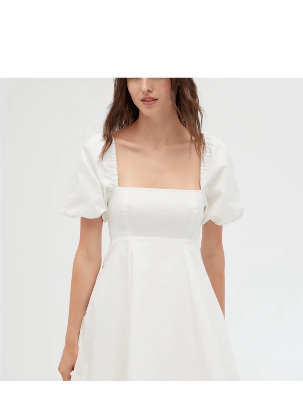 Elegant White Puff-Sleeve Square-Neck Dress HillHouse Dôen - Picture 2 of 3